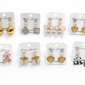Set of 8 assorted fashion jewelry earrings with gold-tone metal, faux pearls, and panda design - Barkat Store