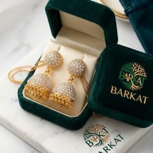 Regal Iridescent Crystal Gold Jhumka Earrings